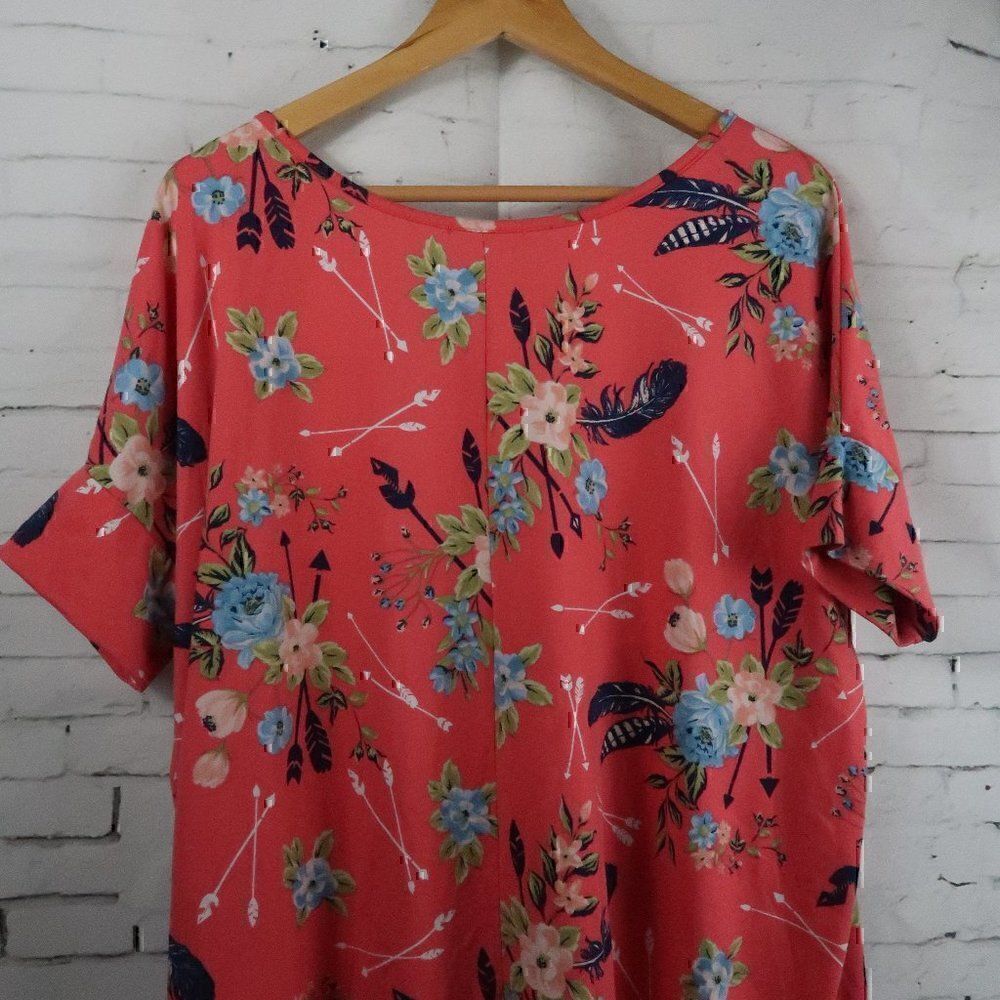 HONEY LACE PINK FLORAL SHORT SLEEVE ROUND NECK TUNIC TOP SIZE MEDIUM - Picture 8 of 8